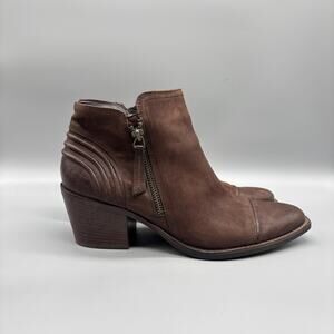 Paul Green Boots Womens 9 Brown Leather Ankle Booties Cap Toe Block Heel Zip